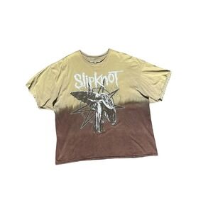 Slipknot Graphic T-Shirt Mens 2XL Brown Tan Ombre Dip Dye Band Tee Winged Logo